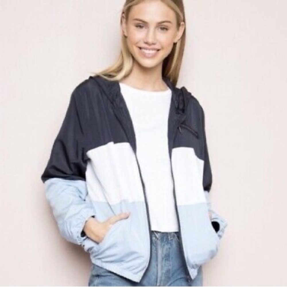 Stylish Navy and Light Blue Brandy Melville Jacket